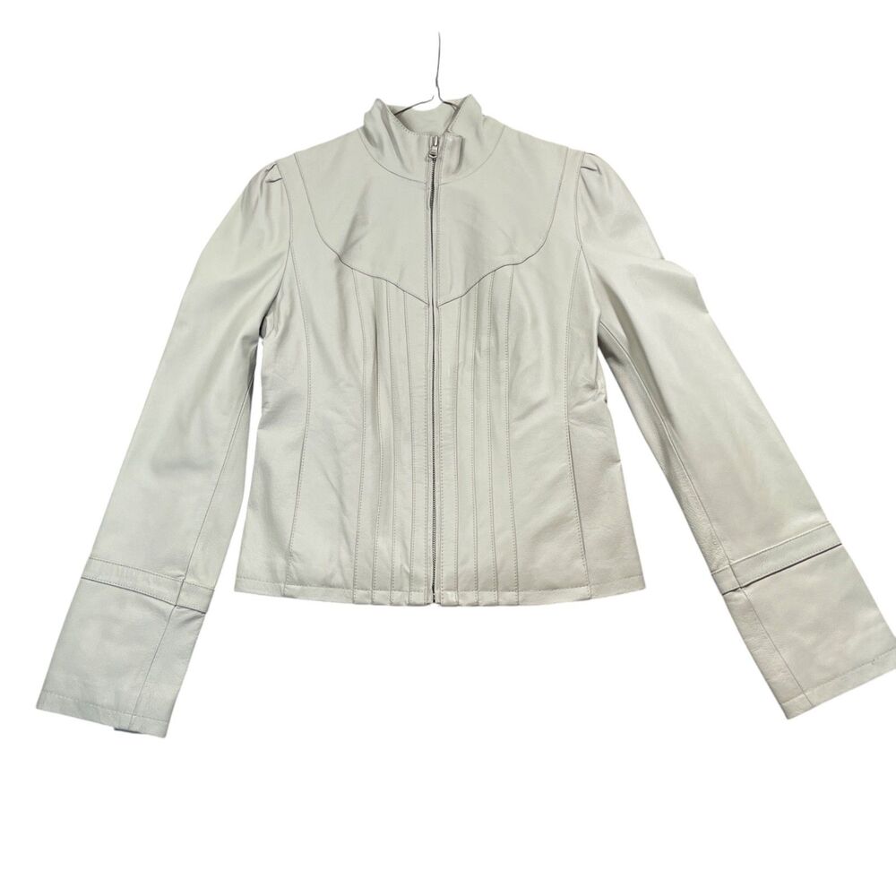 Guess Women's Pale Gray Leather Zip-Front Jacket